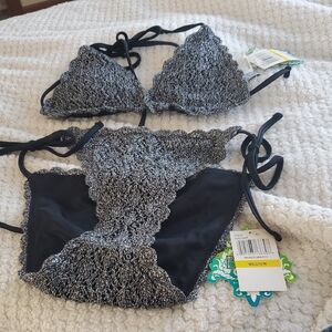 BECCA Black and Silver Lace Bikini Set M